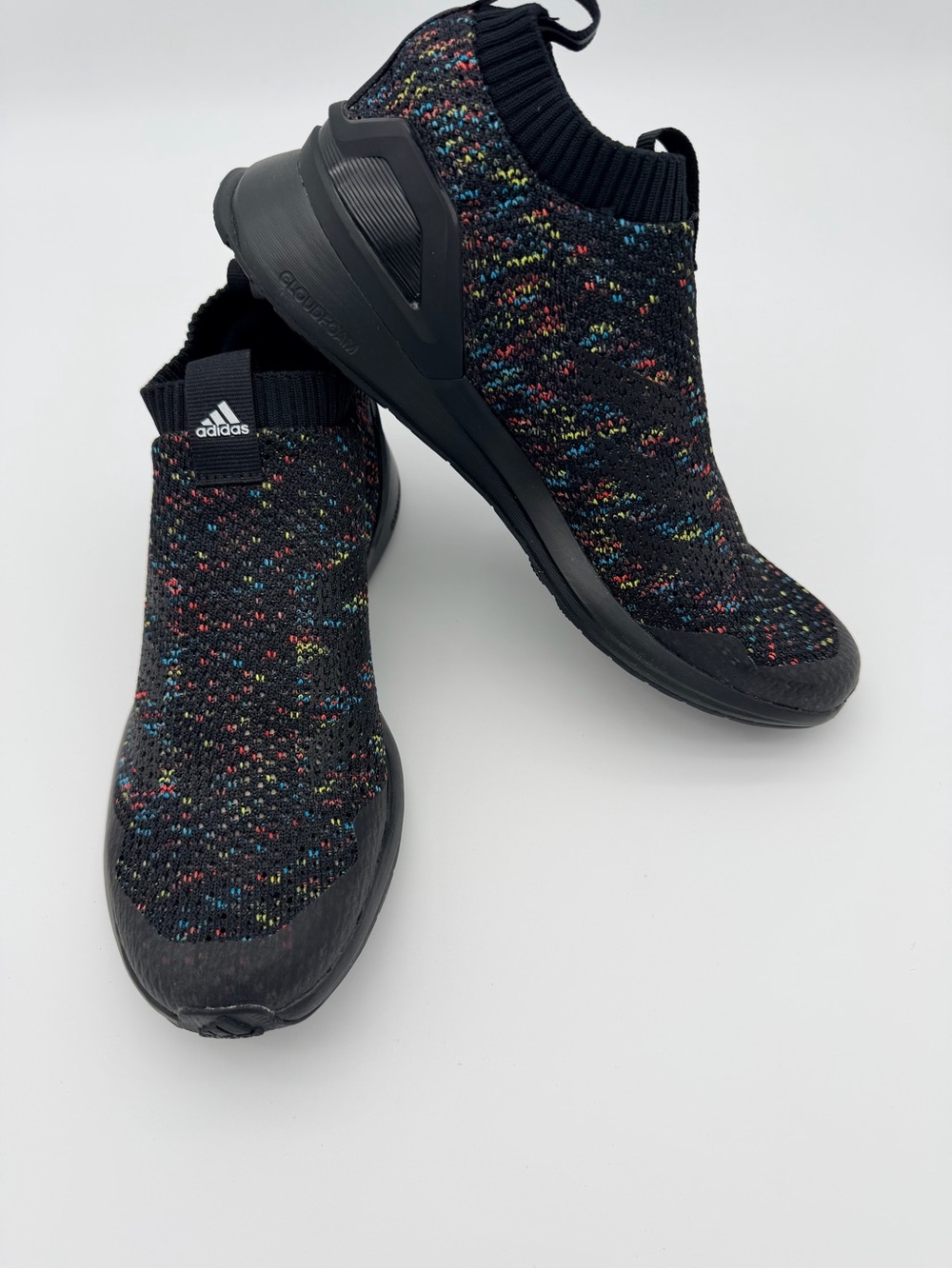 adidas Black Knit Slip-On Sneakers with Multicolor Speckle Unisex EU 38 Sz 7